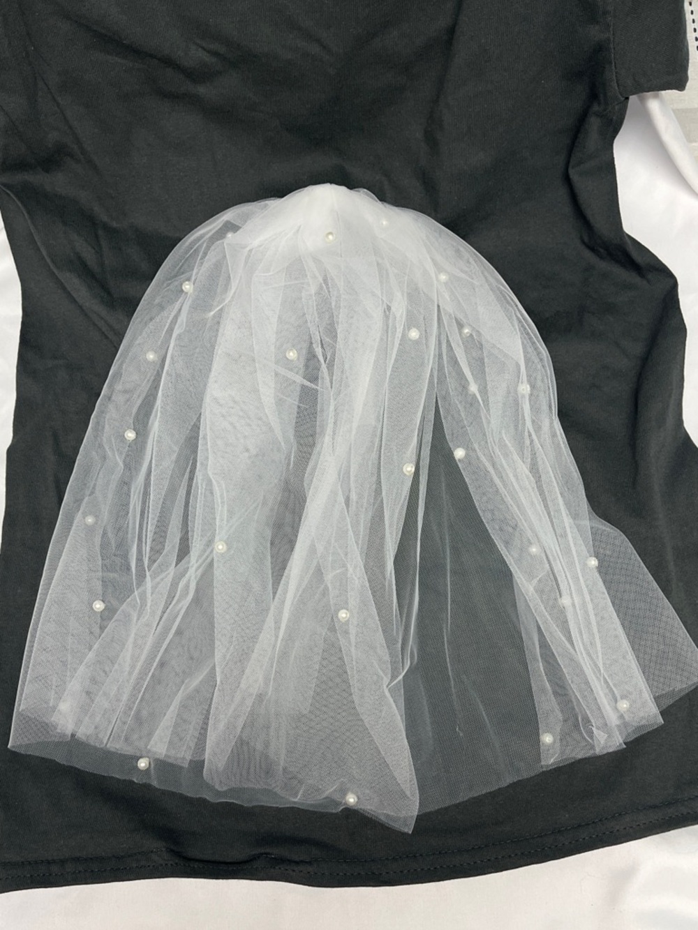 Bridal Veil NIP-  Ivory Tulle ivory faux pearls, 14” L, raw edge, hair comb